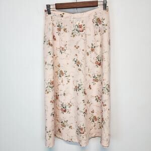 Vintage Kate Allen Floral Midi Skirt Size 12P Petite 28" Light Pink Cottagecore